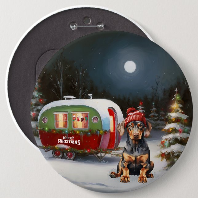 Winter Doberman Caravan Christmas Adventure  Button (Front & Back)