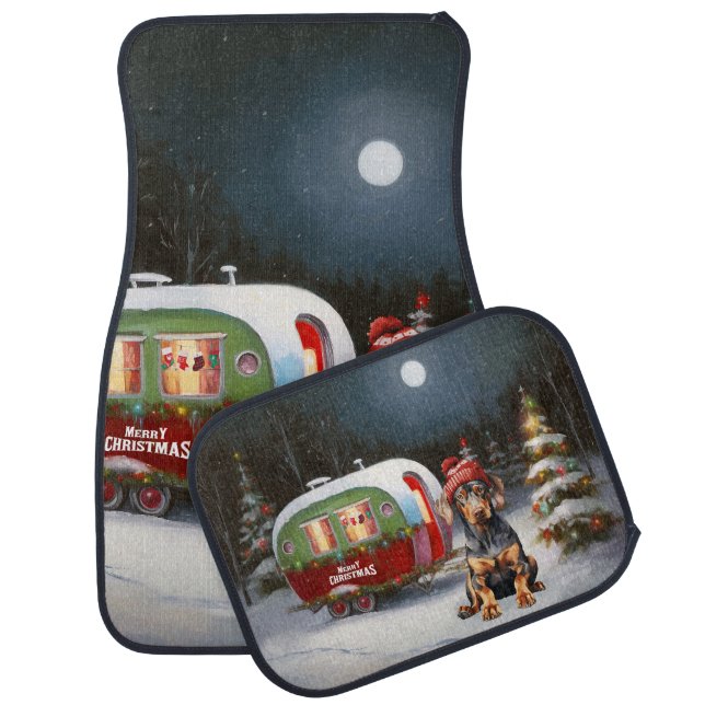 Winter Doberman Caravan Christmas Adventure  Car Floor Mat (Set)