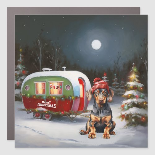 Winter Doberman Caravan Christmas Adventure  Car Magnet