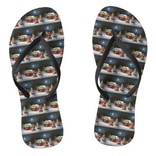 Winter Doberman Caravan Christmas Adventure Flip Flops