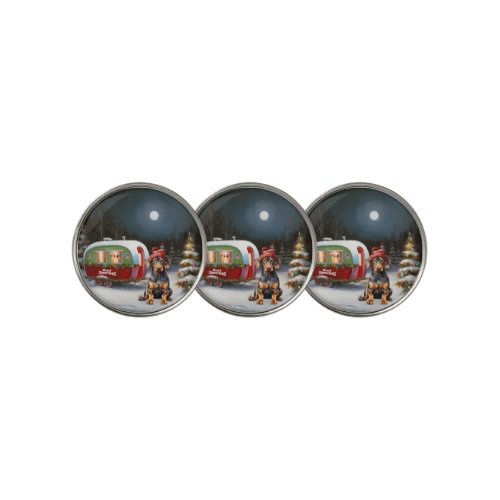 Winter Doberman Caravan Christmas Adventure  Golf Ball Marker