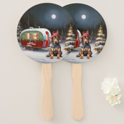 Winter Doberman Caravan Christmas Adventure  Hand Fan