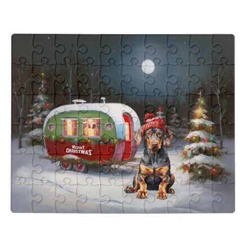 Winter Doberman Caravan Christmas Adventure  Jigsaw Puzzle