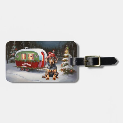 Winter Doberman Caravan Christmas Adventure  Luggage Tag