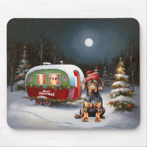 Winter Doberman Caravan Christmas Adventure  Mouse Pad