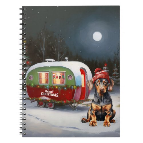 Winter Doberman Caravan Christmas Adventure  Notebook