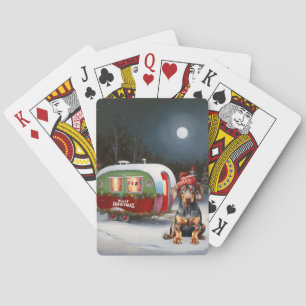 Winter Doberman Caravan Christmas Adventure  Poker Cards