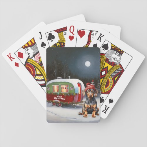 Winter Doberman Caravan Christmas Adventure  Poker Cards