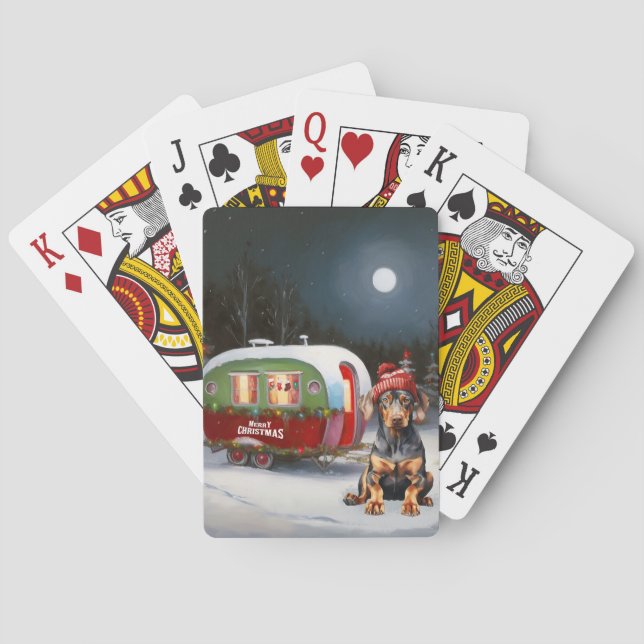Winter Doberman Caravan Christmas Adventure  Poker Cards (Back)
