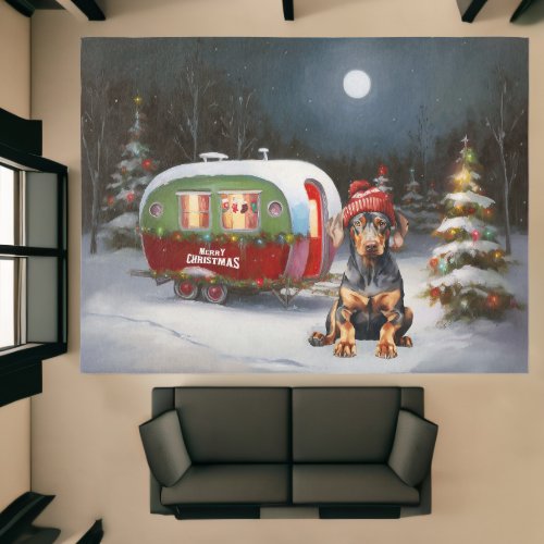 Winter Doberman Caravan Christmas Adventure Rug