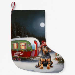Winter Doberman Caravan Christmas Adventure Small Christmas Stocking