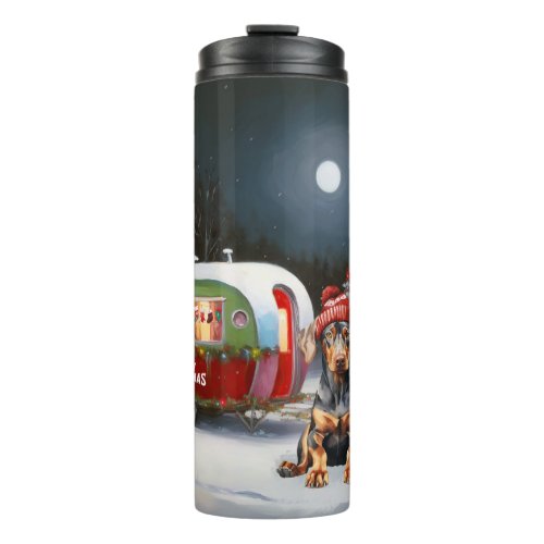 Winter Doberman Caravan Christmas Adventure  Thermal Tumbler