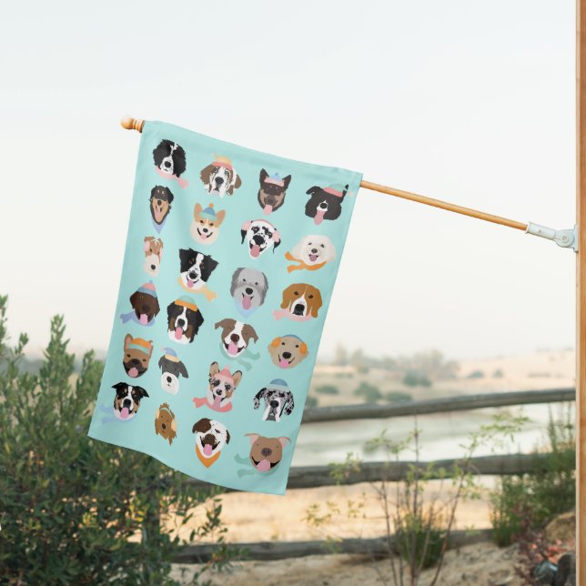 Winter Dog Faces House Flag (Insitu (Back))