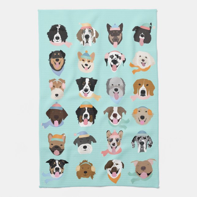 Winter Dog Faces Kitchen Towel (Vertical)
