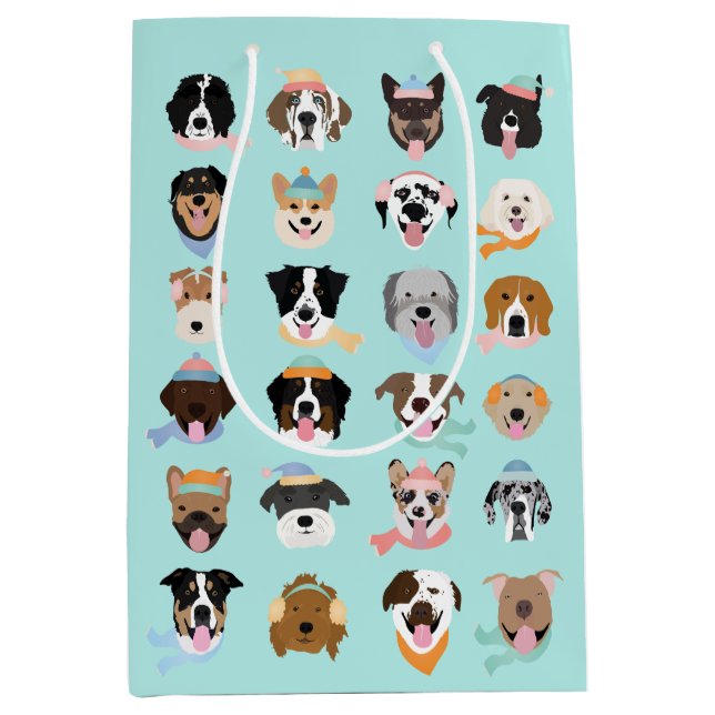 Winter Dog Faces Medium Gift Bag (Front)
