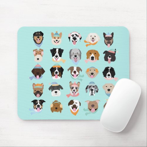 Winter Dog Faces Mouse Pad
