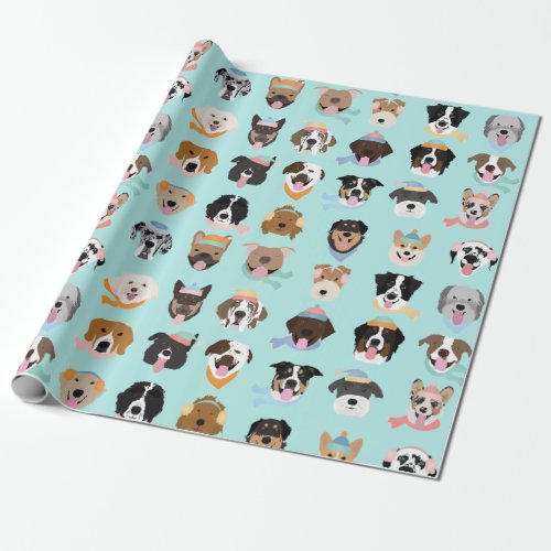 Winter Dog Faces Wrapping Paper