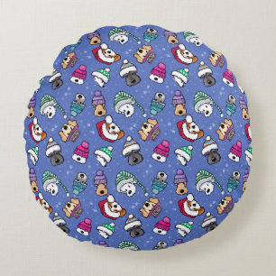 Winter Dogs Round Pillow