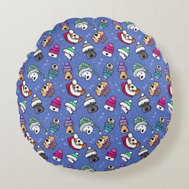 Winter Dogs Round Pillow (Front)