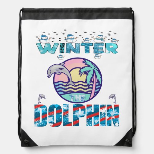 Winter Dolphin Be Happy Drawstring Bag