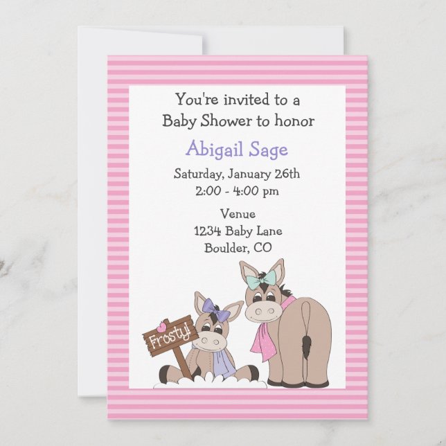Winter Donkey Baby Shower Invitation for Girls (Front)