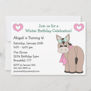 Winter Donkey Birthday Invitation for Girls