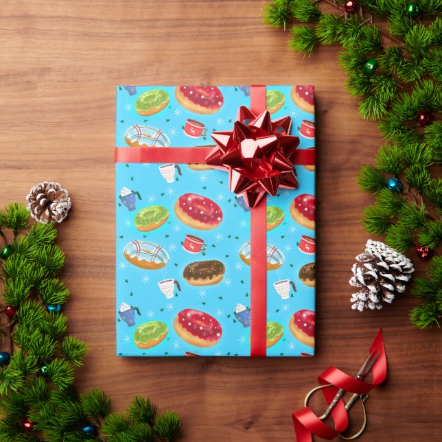 Winter Donuts & Hot Chocolate Patterns  Wrapping Paper (Holiday Gift)
