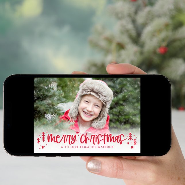 Winter Doodles Modern Christmas Photo Card (Front Digital)