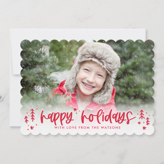 Winter Doodles Modern Holiday Photo Card (Front)