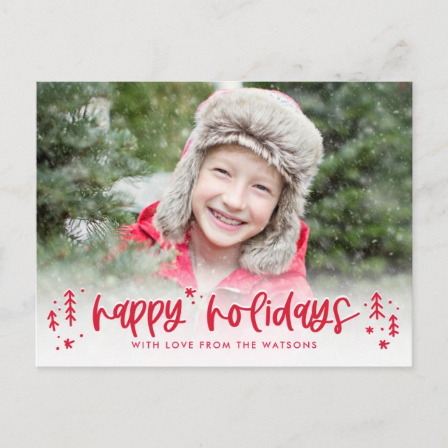Winter Doodles Modern Holiday Photo Card Postcard (Front)