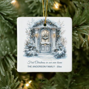 Winter Door Scene New Home Christmas Ceramic Ornament