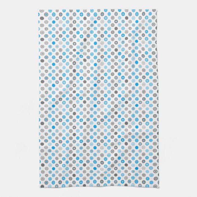 Winter Dot Pattern White Blue Gray Kitchen Towel (Vertical)