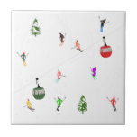 Winter Downhill Aerial Skiers Skiing Pattern Ceramic Tile<br><div class="desc">Decorate your space with ski themed ceramic tile. Modern winter themed skier pattern design with skiers skiing down alpine ski resort slopes among snow-covered fir trees in Alps. Freeride skiers are wearing colorful vintage retro ski suits, skiing downhill with skis on a white snowy mountain landscape background. Wonderful winter sport...</div>