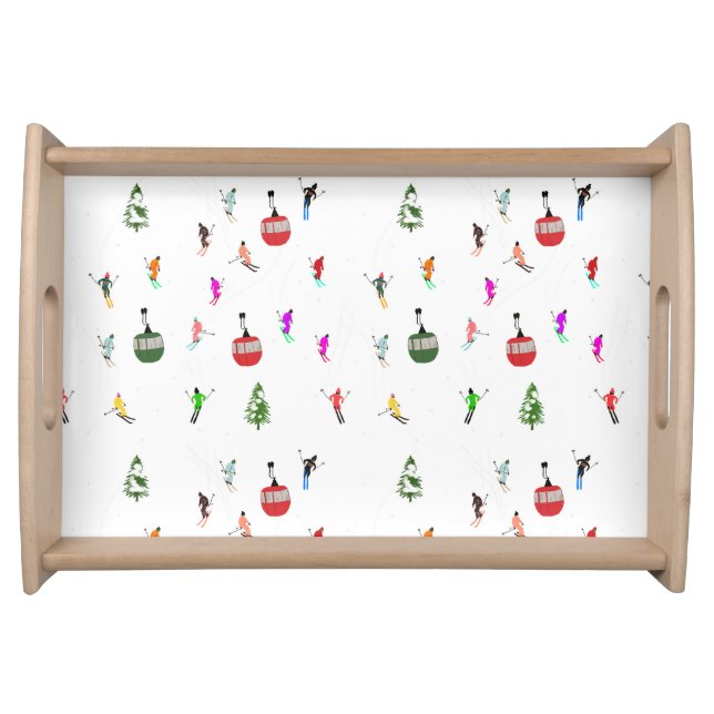 Winter Downhill Aerial Skiers Skiing Pattern Serving Tray (Front)