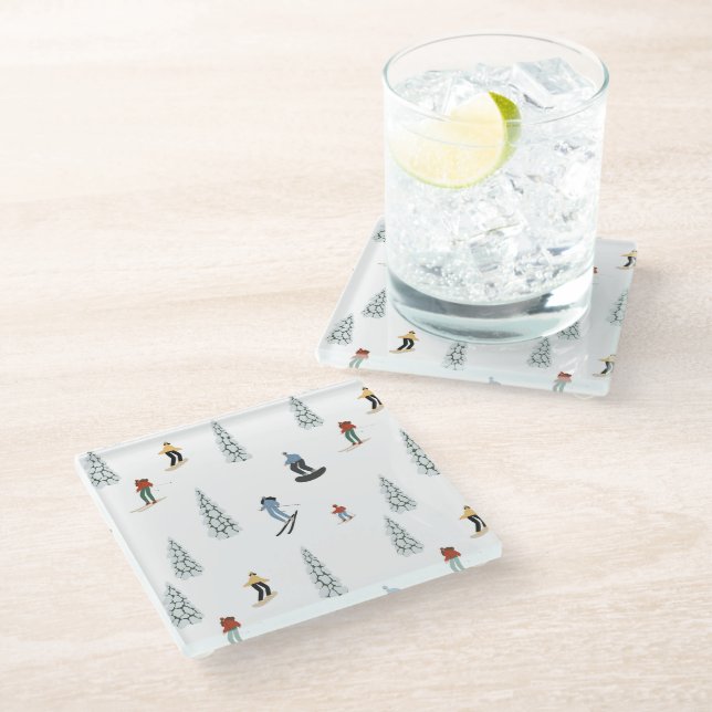 Winter Downhill Pattern Glass Coaster (Angled)