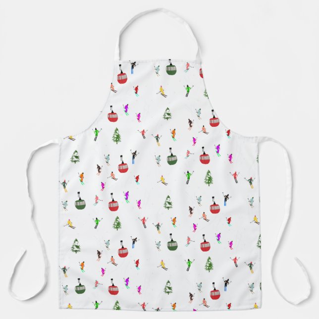 Winter Downhill Skiers Skiing Pattern Apron (Front)