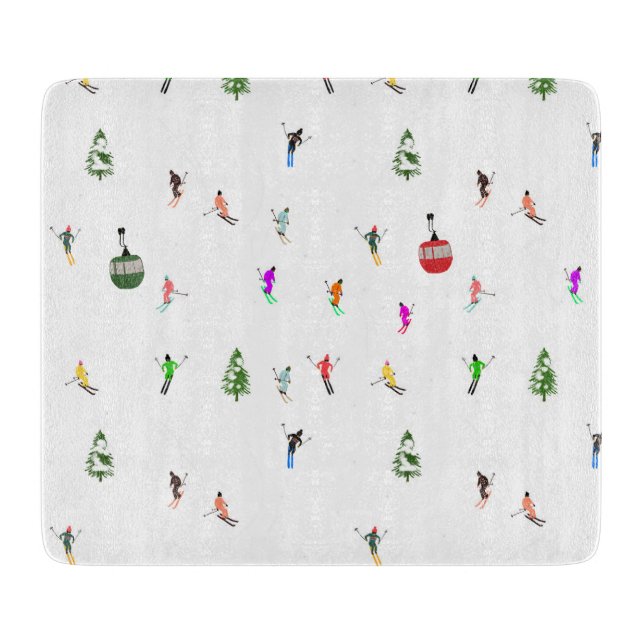 Winter Downhill Skiers Skiing Pattern Cutting Board (Front)