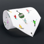 Winter Downhill Skiers Skiing Pattern Neck Tie<br><div class="desc">Modern winter themed skier pattern design with skiers skiing down alpine ski resort slopes among snow-covered fir trees and retro ski lifts in Alps. Freeride skiers are wearing colorful vintage retro ski suits, skiing downhill with skis on a white snowy mountain landscape background. Wonderful winter sport fun gift for a...</div>