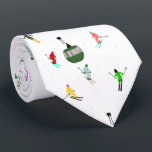 Winter Downhill Skiers Skiing Pattern Neck Tie<br><div class="desc">Modern winter themed skier pattern design with skiers skiing down alpine ski resort slopes among snow-covered fir trees and retro ski lifts in Alps. Freeride skiers are wearing colorful vintage retro ski suits, skiing downhill with skis on a white snowy mountain landscape background. Wonderful winter sport fun gift for a...</div>