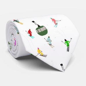 Winter Downhill Skiers Skiing Pattern Neck Tie