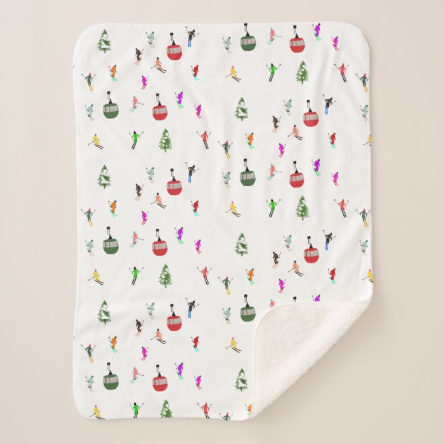Winter Downhill Skiers Skiing Pattern Sherpa Blanket (Front)