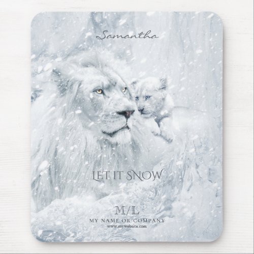 Winter Dreams White Lion Father  Cub on Ice _  Mouse Pad