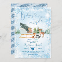 Winter Dreamy Blue Snowflake Sleigh Baby Shower Invitation