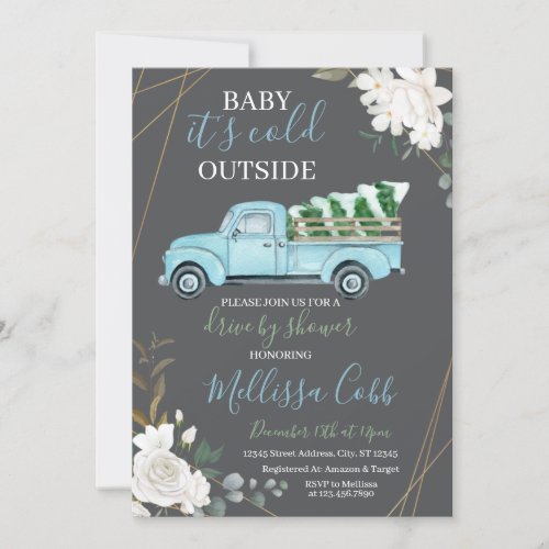 Winter Drive By Baby Shower Invitation