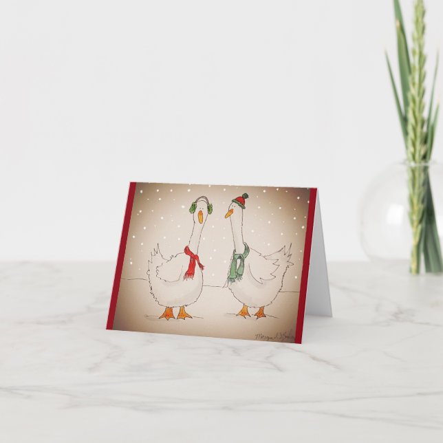 Winter ducks letterpress thank you card (Front)