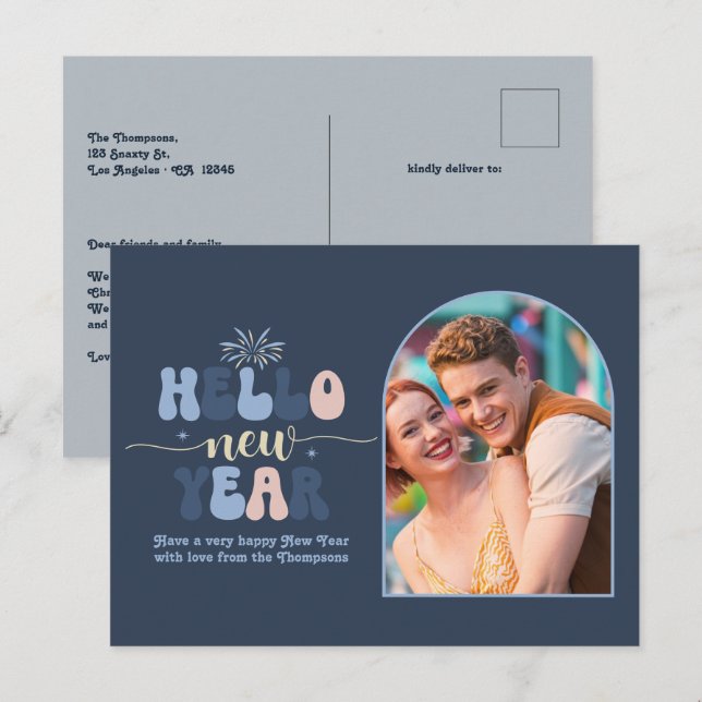 Winter Dusk New Year Retro Modern Blue Photo Holiday Postcard (Front/Back)
