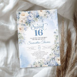 Winter Dusty Blue and Ivory Flowers Sweet 16 Invitation<br><div class="desc">Boho Elegant Winter Dusty Blue and Ivory Flowers sweet sixteen invitation, This stunning trendy boho blue floral design featured watercolor hand-painted winter dusty blue hydrangea mixed light blue flowers and cream roses, and white flowers and combined modern trendy calligraphy script font. Тhis irresistible colorful symphony is elegantly set on dusty...</div>