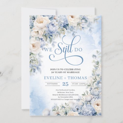 Winter Dusty Blue and Ivory Flowers we still do  Invitation