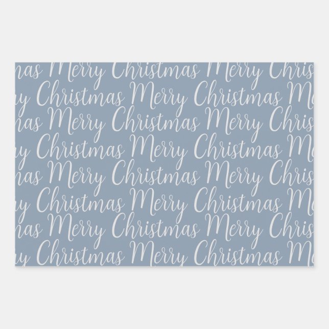 Winter Dusty Blue Christmas Script Holiday Wrapping Paper Sheets (Front)