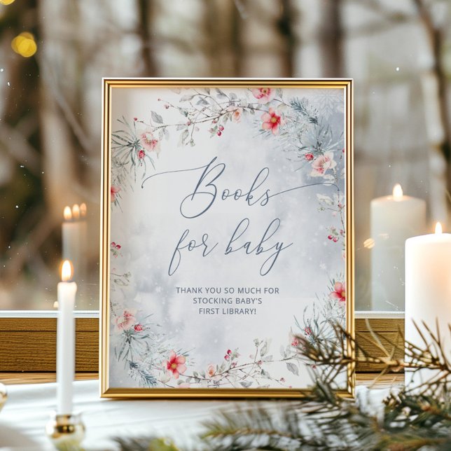 Winter dusty blue Christmas wreath Books for baby Poster (Creator Uploaded)